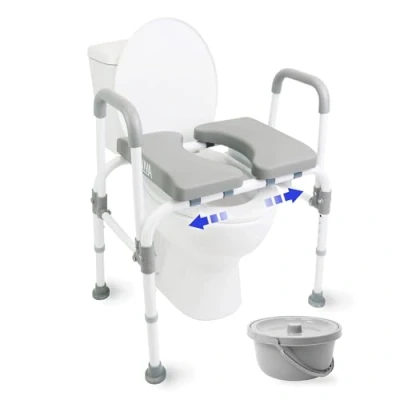 Image of KMINA Raised Toilet Seat with Handles (Up to 400 lbs), Sturdy Commode Chair Bucket, Disabled Frame, Chairs for and Elderly, Riser (White)