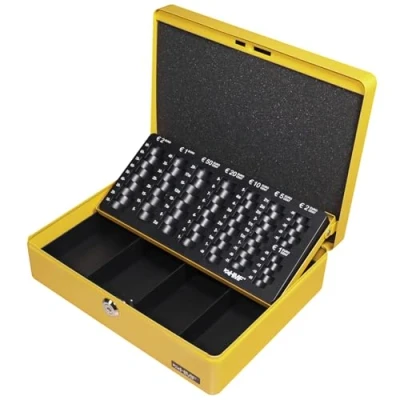 Image of HMF 10015 17 Cash Box with Euro Coin Tray 30 x 24 9 cm, Yellow