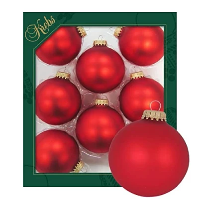 Image of Original Lauscher Christmas Tree Decorations Set of 8 Balls Plain Satin Matt Fire Red, 6.7 cm, with Golden Crown + 50 Quick Hangers in Gold