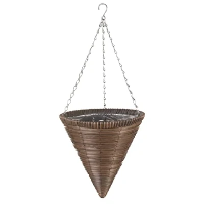 Image of Smart Garden Chestnut Brown Faux Rattan Hanging Cone Planter 36cm