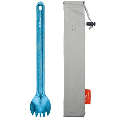 Image of TiTo Titanium Long Handle Spork and Spoon Eco Friendly Ultralight Portabale Flatware for Outdoor Camping Backpacking Hiking Travel Picnic Tableware with Bag(Blue Spork)