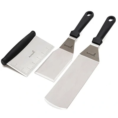 Image of Griddle Sraper Flipper 2 Metal Spatulas Great for cast Iron BBQ Grill Flat Top Commercial Grade Accessories