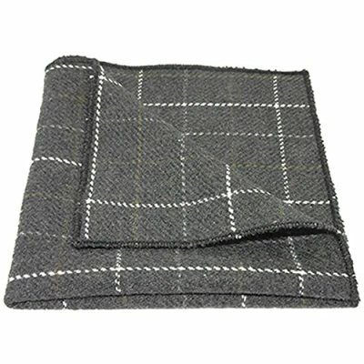Image of King &amp; Priory Heritage Check Charcoal Grey Pocket Square, Tweed, Handkerchief
