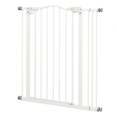 Image of PawHut Pressure Fit Dog Stair Gate No Drilling Safety Auto Close for Doorways, Hallways, 74 87cm Adjustable, 94cm Tall, White