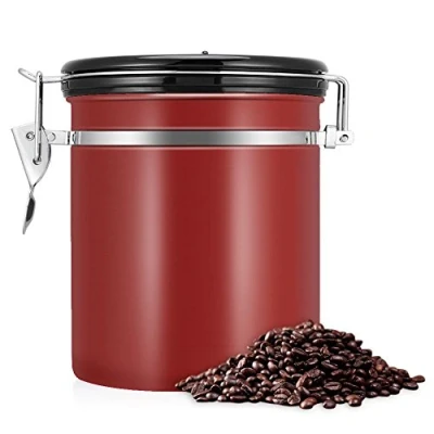 Image of 1.5L Capacity 304 Stainless Steel Vacuum Airtight Coffee Container Storage Canister Can Beans Jar for Kitchen (Red)