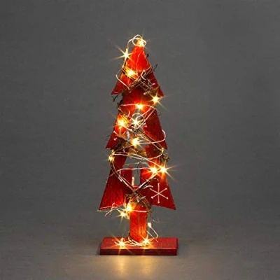 Image of 30cm Red Wooden LED Tree Tabletop Centrepiece Christmas Holiday Home décor with 20 Warm white LEDs