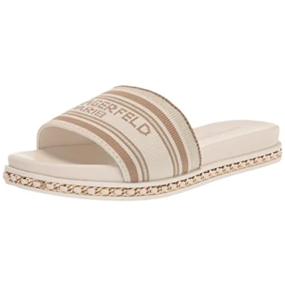 Image of Karl Lagerfeld Paris Women&#039;s Bijou Fashion Slide Sandal, Ecru Multi, 5.5 UK