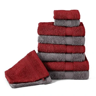 Image of Komfortec Set of 10 Hand Towels, 4 Towels 50 x 100 cm, 2 Bath 70 140 Guest 30 cm and Face Cloths 16 21 100% Cotton, Terry Cloth, Soft, Anthracite