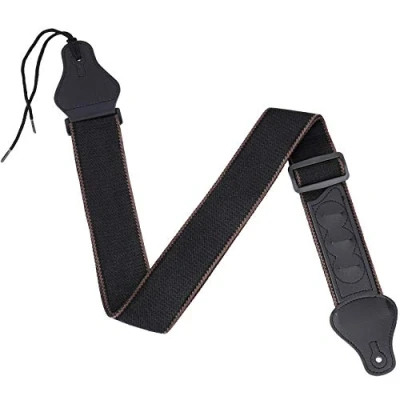 Image of MengH SHOP Guitar Strap Adjustable Shoulder Soft Cotton and PU Leather Ends Straps with 3 Pick Holders for Bass Electric &amp; Acoustic Guitars (Black)