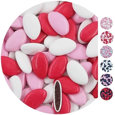 Image of EinsSein 1kg chocolate dragees mix white light pink giveaways wedding chocolates sweets dragées mini favours guests shapes table hearts party baptism communion confirmation