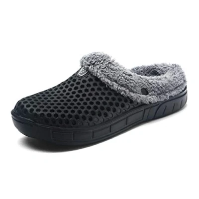 Image of Men&#039;s Women Winter Warm Slippers Clogs Slip On Garden Fur Lined Slipper Shoes Black 5 UK