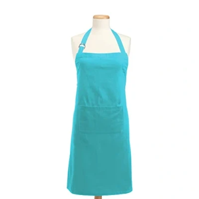 Image of DII 100% Cotton, Professional Unisex Bib Chef Kitchen Apron, Adjustable Neck &amp; Waist Ties, Front Pocket, Durable, Comfortable, Perfect for Cooking, Baking, BBQ Aqua