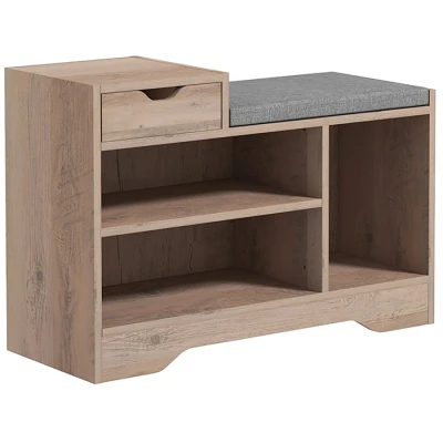 Image of HOMCOM Shoe Storage Bench, Rack Bench with Seating Cushion, Drawer, 3 Open Compartments and Table Top for Entryway, Hallway, Distressed Grey