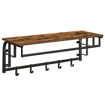 Image of VASAGLE Coat Rack Wall Mounted, Clothes Rail with 5 Removable Hooks, Floating Shelf Hanging Rail, for Hallway, Bedroom, Living Room, Rustic Brown and Black LCR102B01
