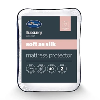 Image of Silentnight Soft as Silk Double Mattress Protector Luxury 30cm Deep Fitted Pad Cover Topper with Silky Fibres for Luxurious Comfort Hypoallergenic and Machine Washable 190x135cm