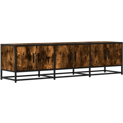 Image of vidaXL TV Cabinet Stand Smoked Oak Media Unit with Metal Frame, 150x35x41 cm Living Room/Bedroom Storage