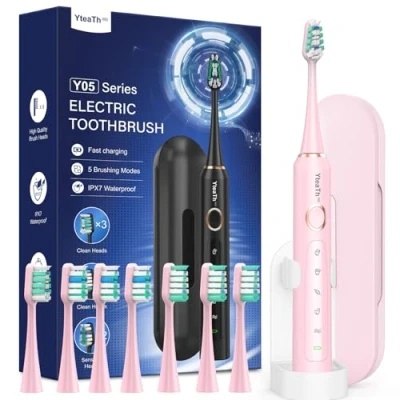 Image of Electric Toothbrush for Adults and Kids 5 Modes Deep Clean Sonic with 8 Heads, 90 Days Battery Life, Travel Case, 2 Minute Smart Timer