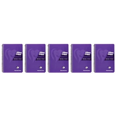 Image of Clairefontaine Europa Ref 5813Z Wirebound Notebooks, Hardwearing Bright and Glossy Covers, 180 Lined Sheets, A5 size Micro Perforated Pages, Purple Cover (Pack of 5)