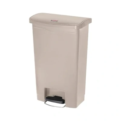 Image of Rubbermaid Commercial Products Slim Jim Step on Resin Front Waste Receptacle Bin 50 Litre Beige 1883458