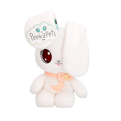 Image of PEEKAPETS White Bunny Funny, sweet and soft Plush toy that wiggles its ears when you Squeeze her tummy Ideal fluffy gift for babies children up to 4 Years