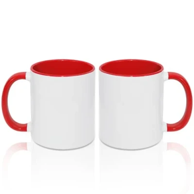 Image of MR.R 11oz Sublimation Blank Coffee Mugs,Cup White Mug Cup with Red Color Inner and Handle,Set of 2