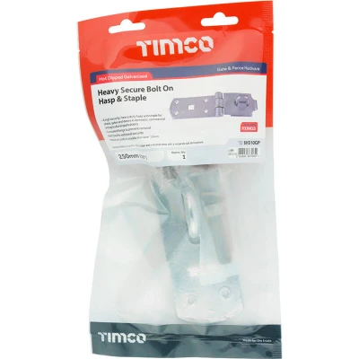 Image of 3x TIMCO Secure Bolt on Hasp &amp; Staple Heavy Duty Hot Dipped Galvanised BHS10GP