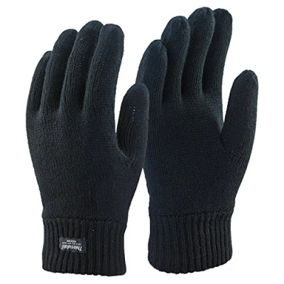Image of BLACK THINSULATE LINED WOOLLY GLOVES