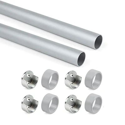 Image of Emuca Wardrobe Round Hanging Rail Kit with End Supports, Ø28, 750mm, Matt Anodized, Aluminium and Zamak, Pack of 2