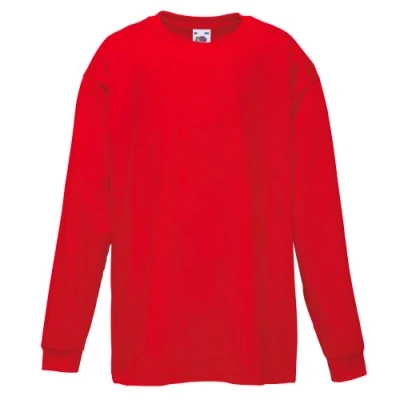 Image of Fruit of the Loom Valueweight Children&#039;s Long Sleeve T Shirt Choice Colours Red 128