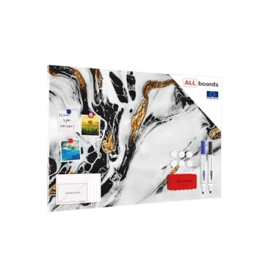 Image of Magnetic Boards MetalBoard Golden White Marble 90x60cm a Metal Poster with an Imprint for All Types of Magnets, Wall Mounted Durable 3D Printed + Set Accessories Included
