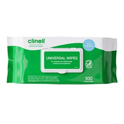 Image of Clinell Universal Cleaning and Disinfectant Wipes for Surfaces Pack of 6 100 Thick per Multi Purpose Wipes, Kills 99.99% Germs, Quick Action 255mm x 175mm