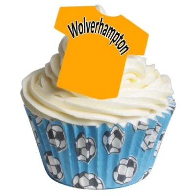 Image of Show Your Support for Wolverhampton with This Pack of 12 Edible T Shirt Decorations Great Football Themed Cakes 201 199