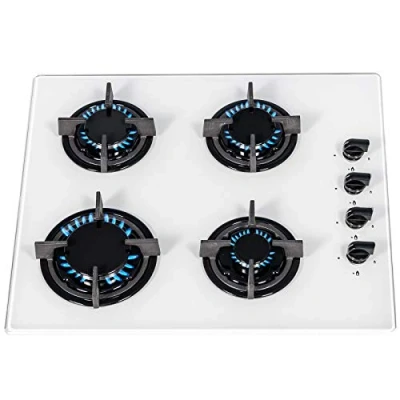 Image of SIA GHG602WH 60cm White 4 Burner Gas On Glass Hob With Cast Iron Pan Stands