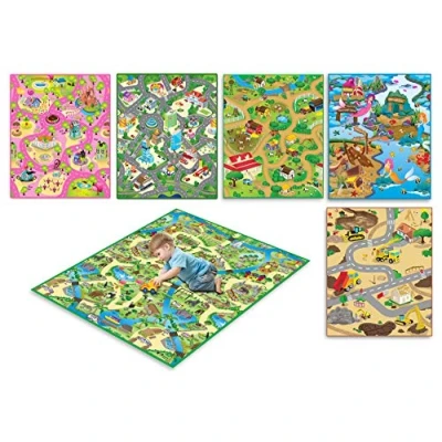 Image of EDUK8 Children&#039;s x6 Padded Play Mats Farm, Zoo, Construction, City, Candyland &amp; Mermaid, Wipe Clean Water Resistant for Use Indoors Outdoors, 120 x 100 cm Set of 6