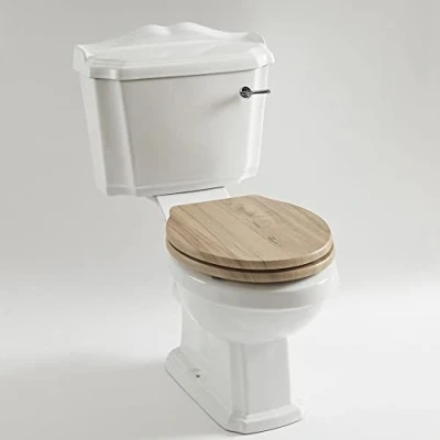 Image of Milano Legend Traditional White Ceramic Close Coupled Toilet WC Pan and Walnut Effect Seat