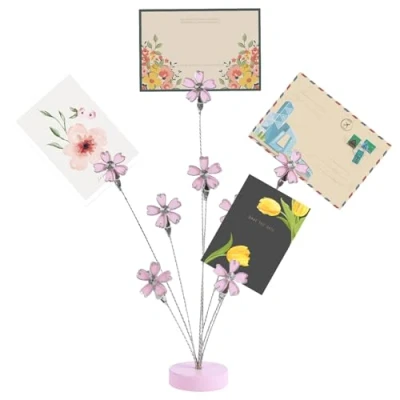 Image of Desktop Photo Holder with 8 Clips Postcard Gift Card Display Decor Picture Tree Stand Flexible Memo for Note Wedding Office