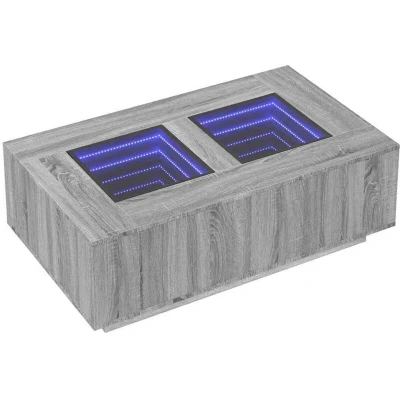 Image of vidaXL Coffee Table with Infinity LED Mirror Grey Sonoma Engineered Wood Glass, RGB Lighting, 116 x 69 40 cm, Living Room/Bedroom Side End Couch