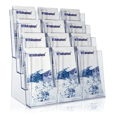 Image of Taymar Brochure Stand for DIN A4, A5, Long, DL, A6 Flyer, Flexible, Transparent Table as Stable Stand, Flyer with 4 Levels, Optional Wall Holder