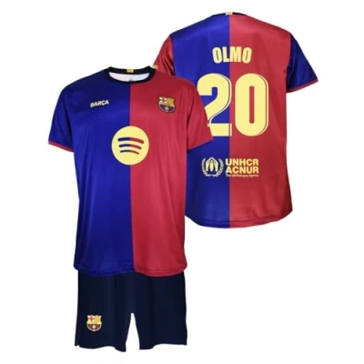 Image of Futbol Club Barcelona OLMO 20 Home Kit Shirt and Pants 2024/2025 Official Replica with Licence Kids, blue red, 8 Years