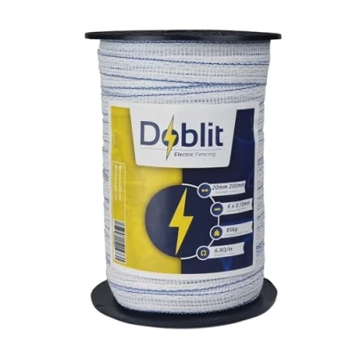 Image of Doblit Poly Tape 20mm Electrifiable Fence Conductor / Permanent &amp; Portable Fencing Ideal for Horse Paddock and Grazing 200m (White)