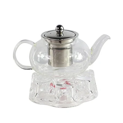 Image of GOLDBEARUK Clear Glass Teapot Stainless Steel Infuser Set with Tealight Warmer