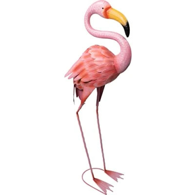 Image of St Helens Home and Garden Metal Elegant Pink Flamingo Decorative Free Standing Ornament Sculpture 110cm Height For Gardens, Ponds, Paths