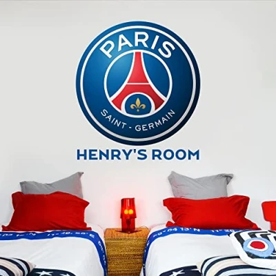 Image of Paris Saint Germain Crest and Personalised Name Wall Sticker (90cm Width x 90cm Height)