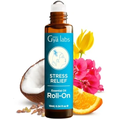 Image of Gya Labs Stress Relief Essential Oil Roll on Relaxing Gifts for Women, Away Roller, Blend with Ylang Ylang, Orange, Geranium &amp; Lemongrass Oil, 100% Pure and Natural (10ml)