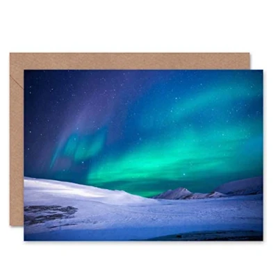 Image of Wee Blue Coo Greetings Birthday Gift Photo Aurora Borealis Norther Lights Snow Sealed Greeting Card Plus Envelope Blank inside