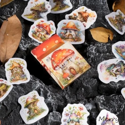 Image of Ta Merry Kawaii Scrapbook Accessories Scrapbooking Supplies,46Pcs Laptop Cute Mushroom Stickers Aesthetic for Adults,Journaling Supplies Scrapbooking,Card Making(Mushroom House)