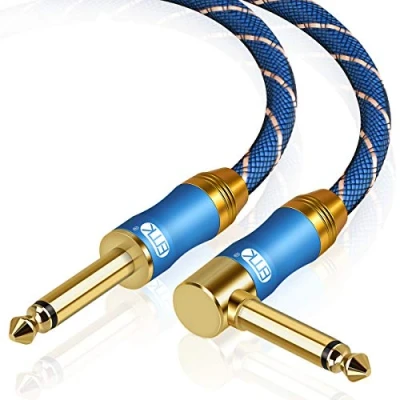 Image of EMK Right Angle Guitar Cable Mono 6.35mm 1/4&#039;&#039; Audio 6.35 Instrument Nylon Braided Jack Male to TS lead for Electric Bass Speaker Amplifier Keyboard (5m)