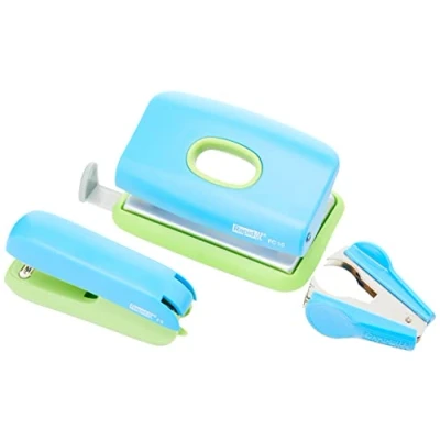 Image of Rapid F5 Mini Stapler, FC10 Hole Punch and Staple Remover Set, 10 Sheet Capacity, Staples Included, Metal Plastic, Blue/Green, 5000370