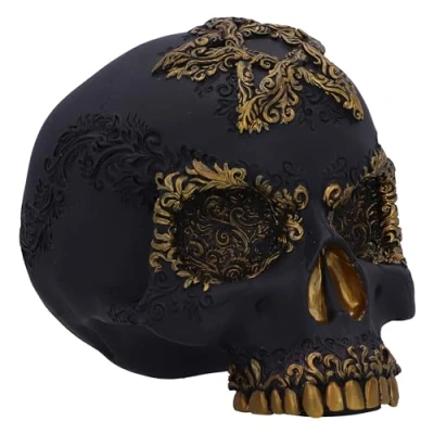 Image of Nemesis Now Divine Demise Skull Figurine 15.5cm, Resin, Black &amp; Gold, Baroque Style Ornament, Gothic Décor, Cast in the Finest Expertly Hand Painted