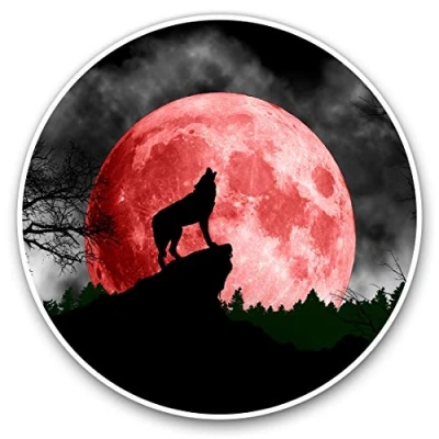 Image of Vinyl Stickers (Set of 2) 25cm Spirit Blood Moon Wolf Halloween #8850